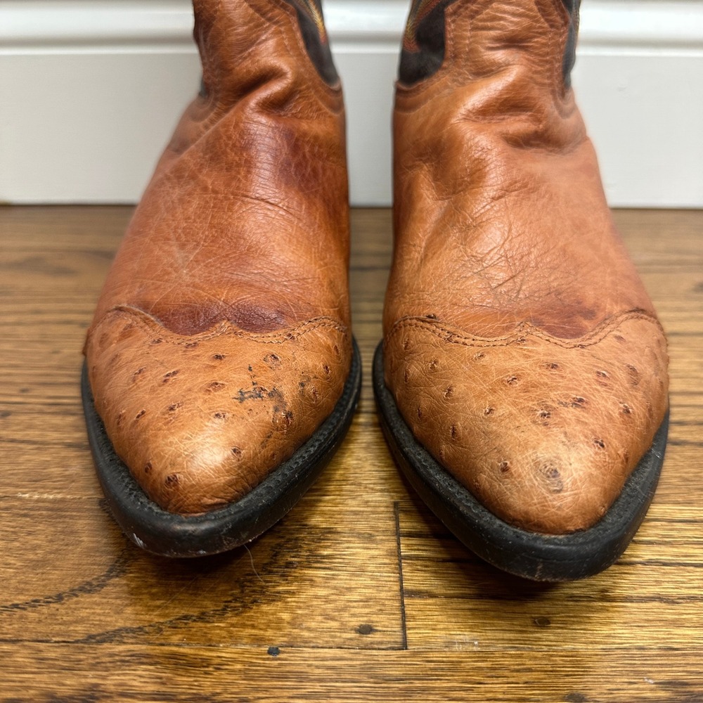 El General 1901 Men 8 Women 10 Full Quill Ostrich Cowboy Boots Cognac Western - Picture 2 of 10
